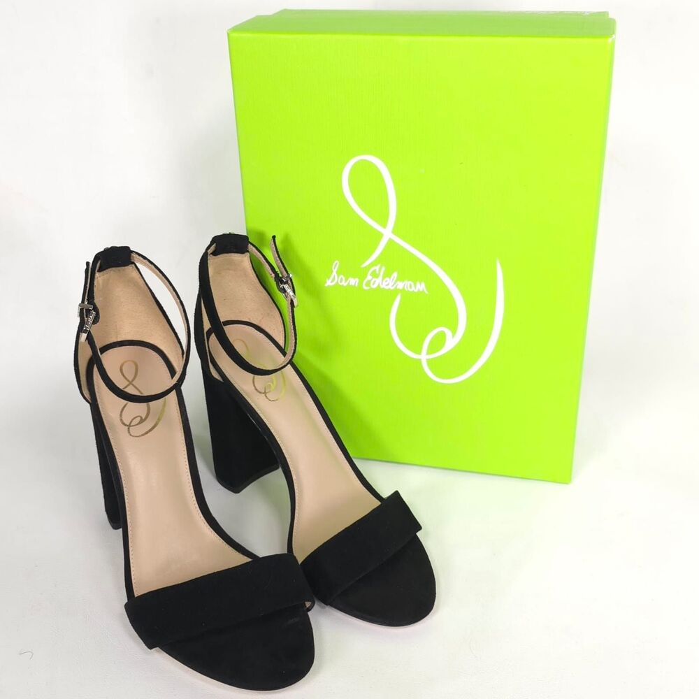 SAM EDELMAN Women's New Strap Block Heel Sandals 8.5 Black Suede E8511L1001